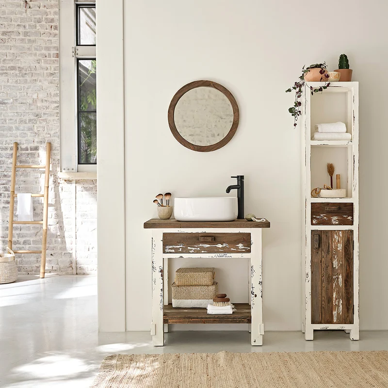 Meuble sous vasque en bois recyclé massif 80 cm