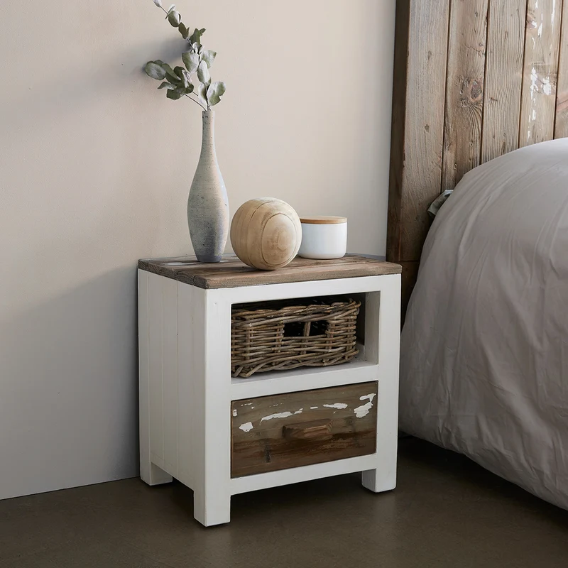 Table de chevet en bois recyclé massif 45 cm