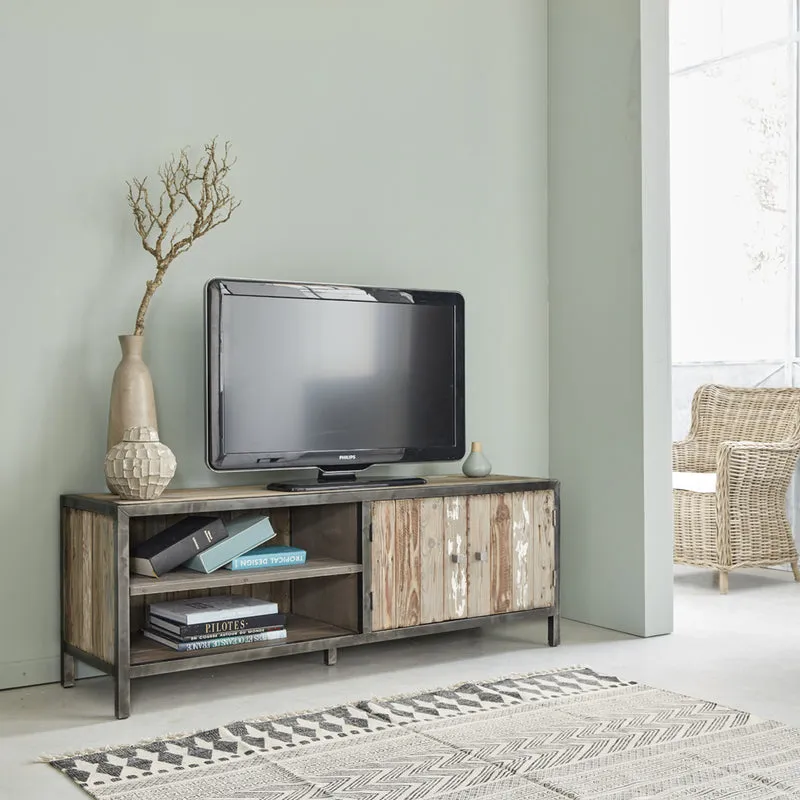 Meuble TV en bois recyclé massif et métal 150 cm