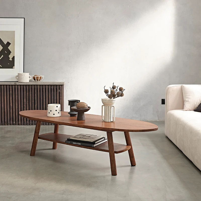 Table basse en mindi massif finition noyer 160 cm