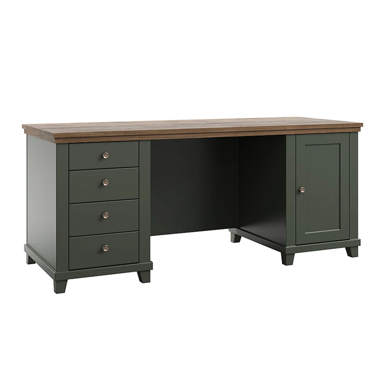 Bureau 1 porte 4 tiroirs Martin Vert et Bois