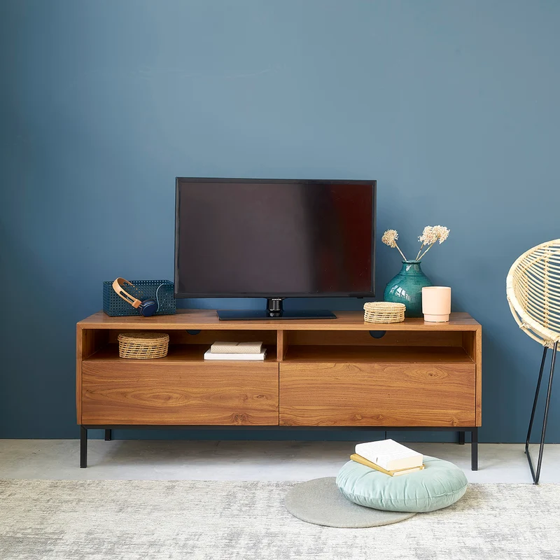 Meuble TV en teck massif et métal 140 cm