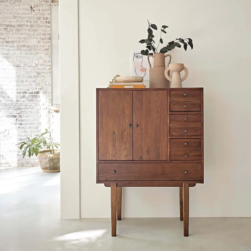 Commode en mindi massif finition noyer 90 cm