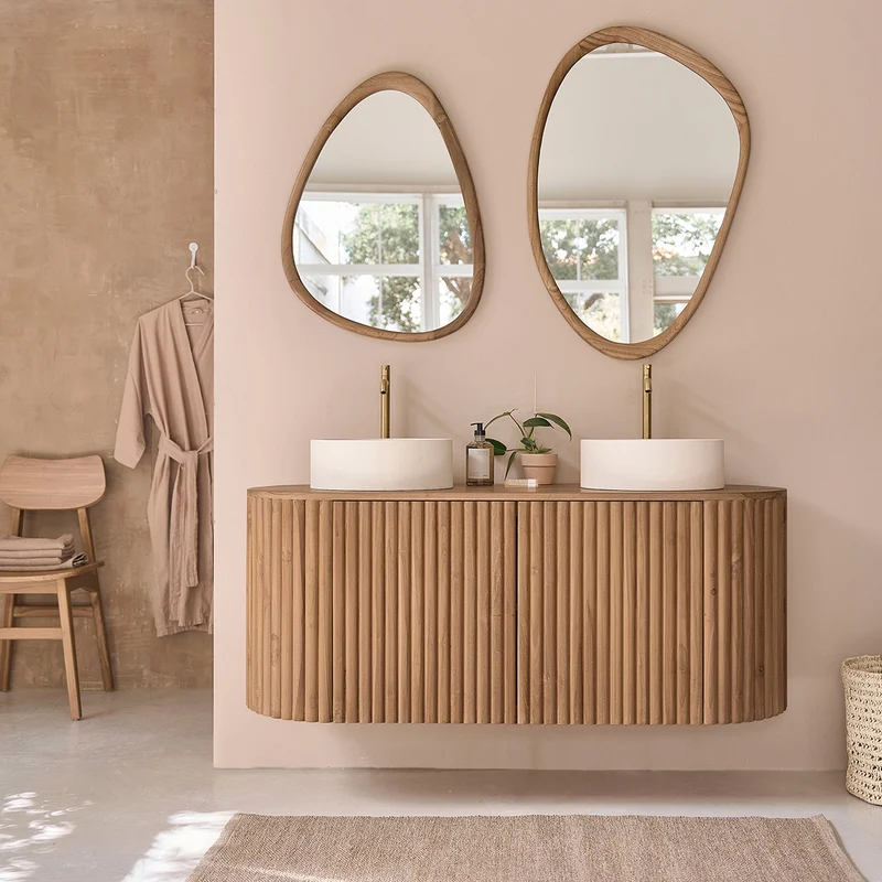 Meuble de salle de bain en teck massif suspendu 140 cm