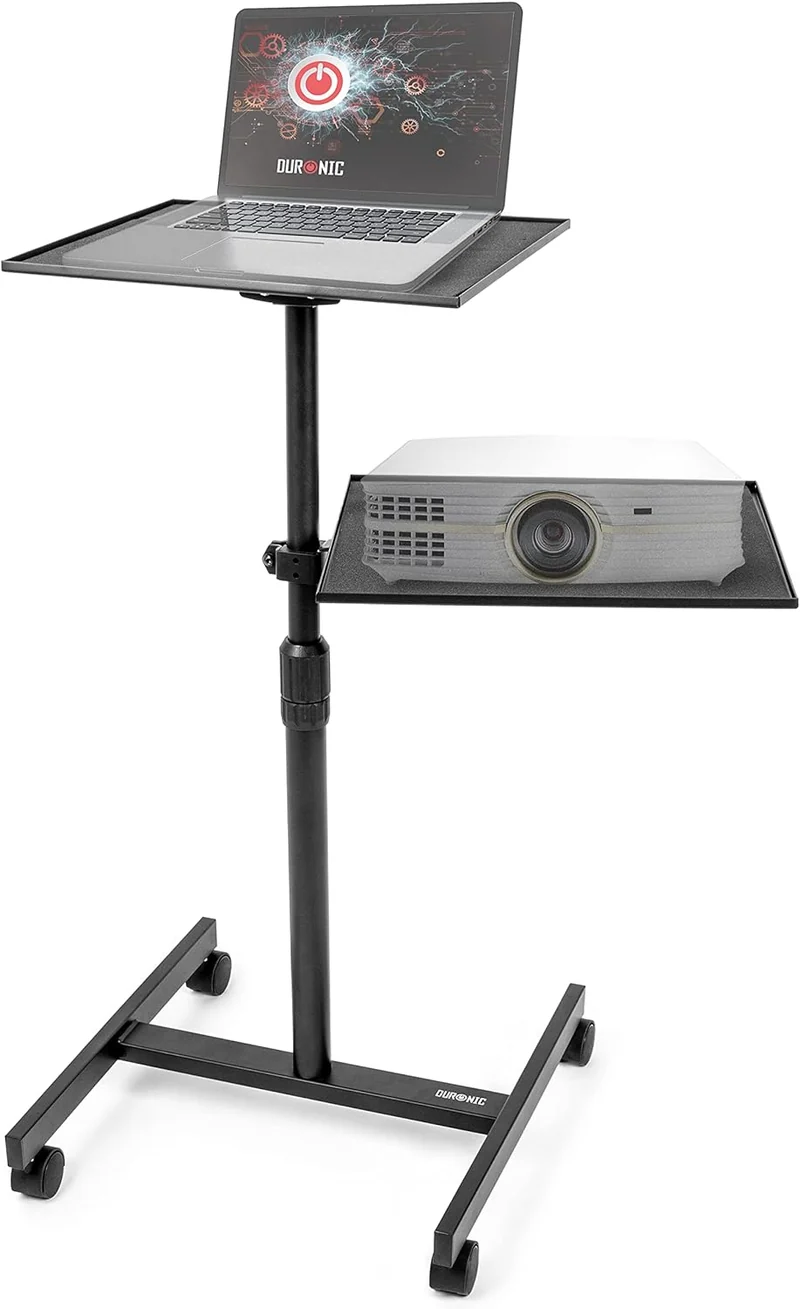 Duronic WPSLS2 Table de Travail Mobile | Bureau Assis-Debout | Support à roulettes pour PC ou projecteur | Hauteur Ajustable de 67,5 à 100 cm | 2 Plateformes de 42,4 x 37,4 cm | Capacité 10 kg