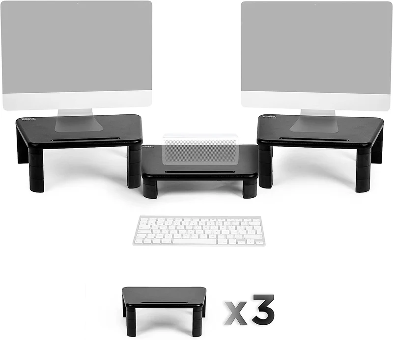 Duronic DM056 Rehausseurs pour 3 Moniteurs | Support Pour 3 Ecrans d'Ordinateur et Ecran de Bureau | Hauteur Réglable pour Bureau | Charge Maximale de 10 kg | Noir