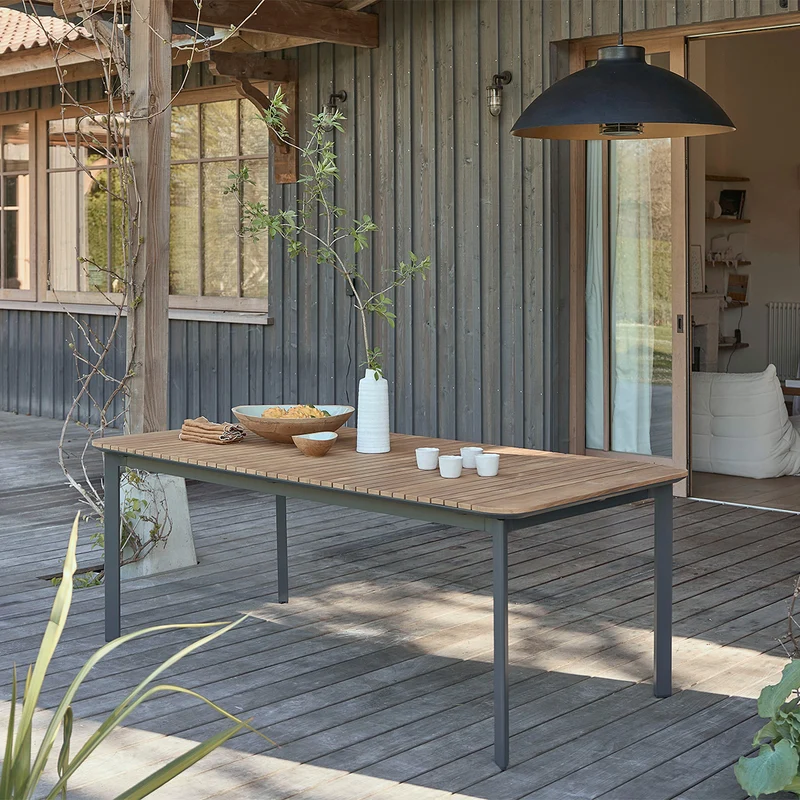 Table de jardin en teck massif et aluminium 6/8 pers.