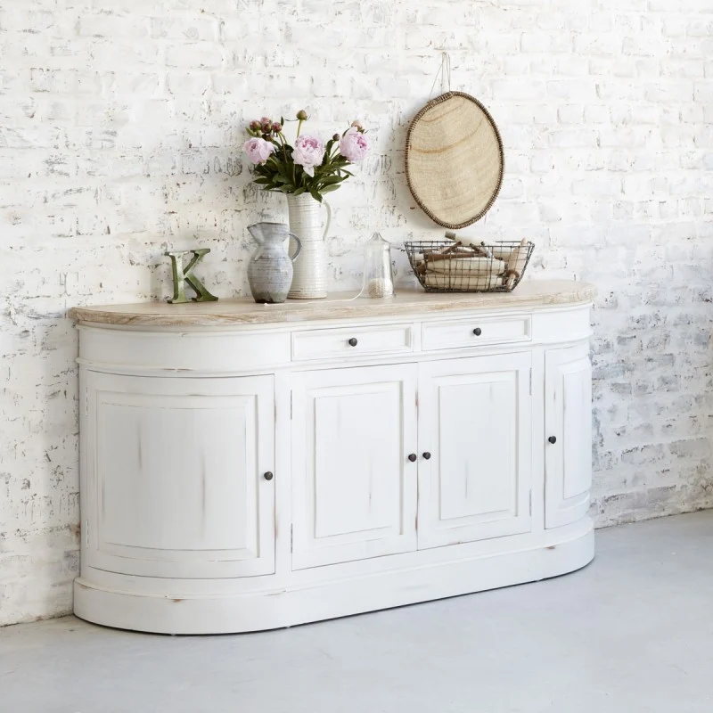 Buffet en acajou et teck massif 180 cm blanc