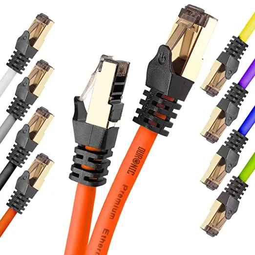 Duronic Câble Ethernet CAT8 OE 1,5M 2Ghz 2000MHz Vitesse 40Gbps S/FTP Câbles réseaux LAN internet network RJ45 blindés Haute Bande passante et transmission des données rapides Connecteurs or