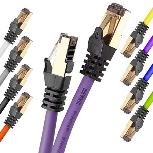 Duronic Câble Ethernet CAT8 PE 1,5M 2Ghz 2000MHz Vitesse 40Gbps S/FTP Câbles réseaux LAN internet network RJ45 blindés Haute Bande passante et transmission des données rapides Connecteurs or