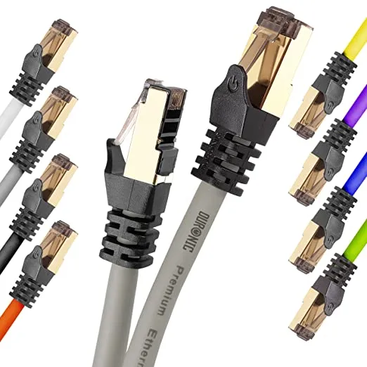 Duronic Câble Ethernet CAT8 GY 1,5M 2Ghz 2000MHz Vitesse 40Gbps S/FTP Câbles réseaux LAN internet network RJ45 blindés Haute Bande passante et transmission des données rapides Connecteurs or