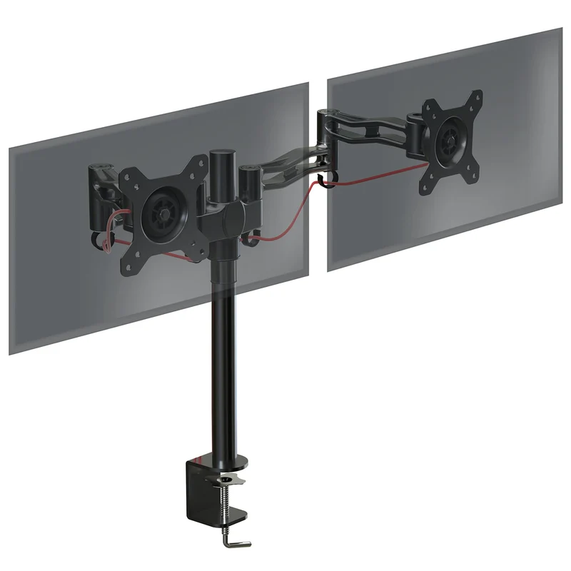 Duronic DM352 BK Support de 2 moniteurs à Pince pour Bureau - Hauteur Ajustable - Rotatif/Inclinable/Pivotable - Compatible avec moniteurs LCD/LED VESA 75/100 - Potence et Bras en Aluminium