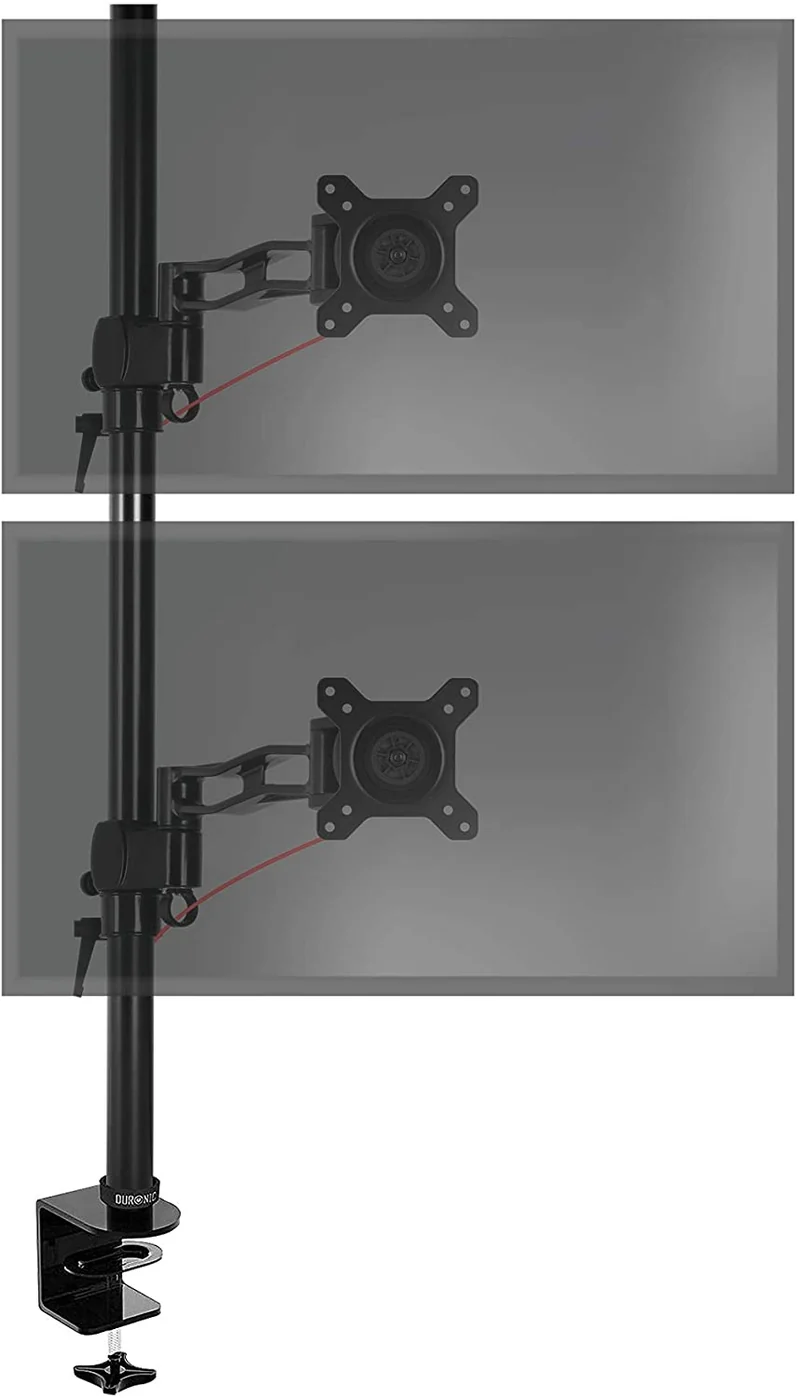 Duronic DM35V2X2 Support vertical pour 2 deux écrans à pince pour bureau | Hauteur ajustable | Inclinable / Pivotable | Compatibilité universelle avec moniteur VESA 75/100 | 1 Extension | Aluminium