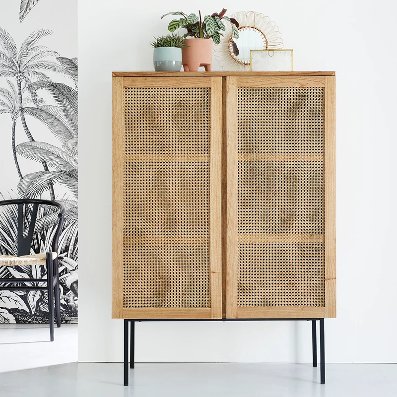 Armoire en mindi massif et cannage 100 cm
