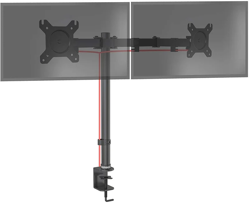 Duronic DM152 Support double 2 écrans de PC à pince pour bureau | Hauteur ajustable | Rotatif / Inclinable / Pivotable | Compatibilité avec moniteurs VESA 75/100 | Passes câbles inclus | en Acier