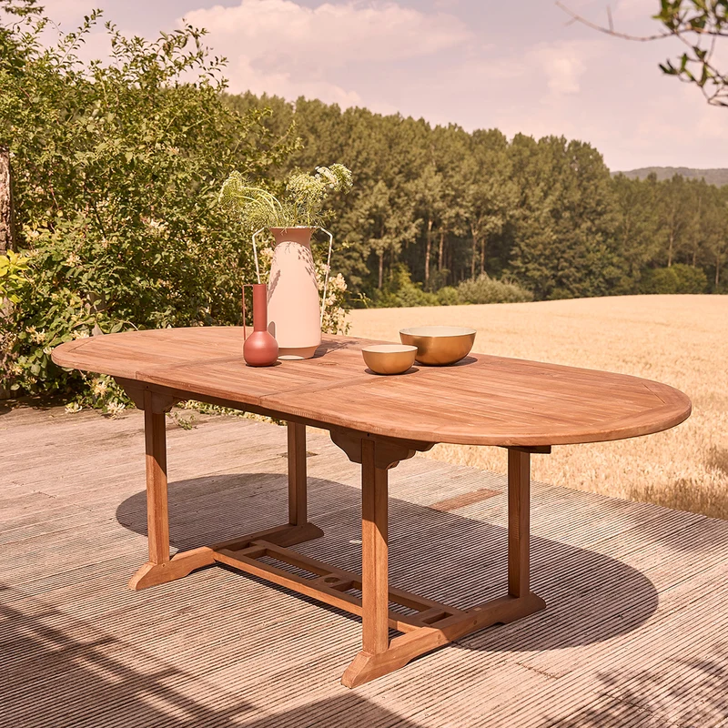 Table de jardin en teck huilé extensible ovale 8/10 pers.