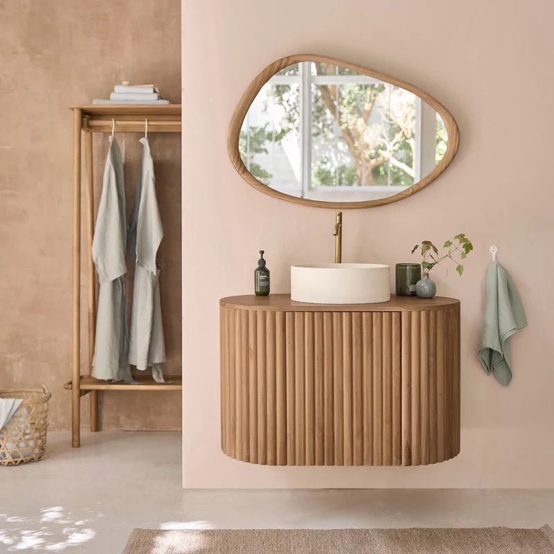 Meuble de salle de bain en teck massif suspendu 90 cm
