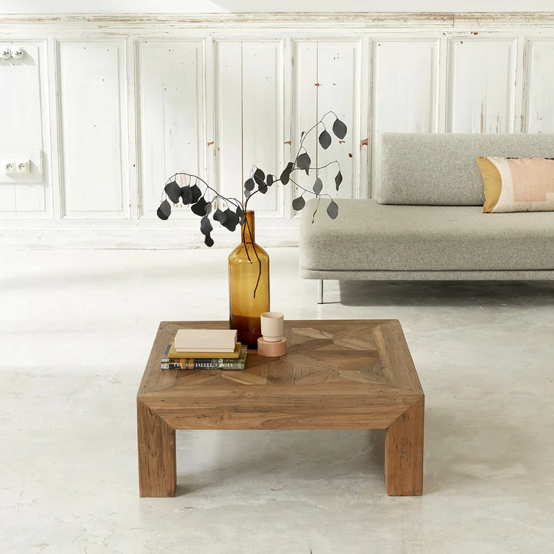 Table basse en teck massif recyclé 80 cm