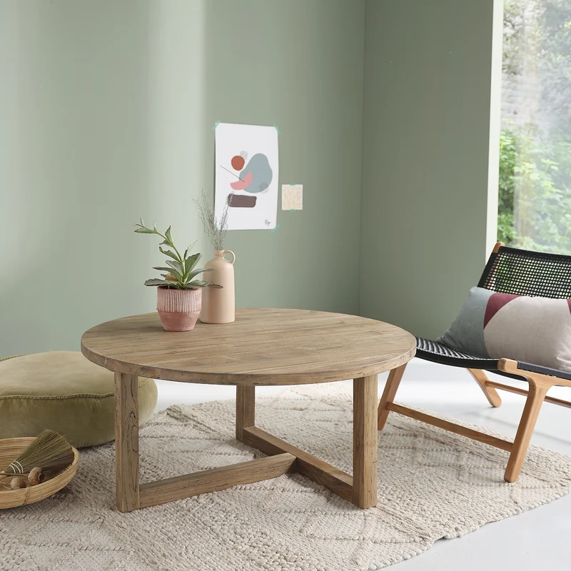 Table basse en teck massif recyclé Ø 100 cm