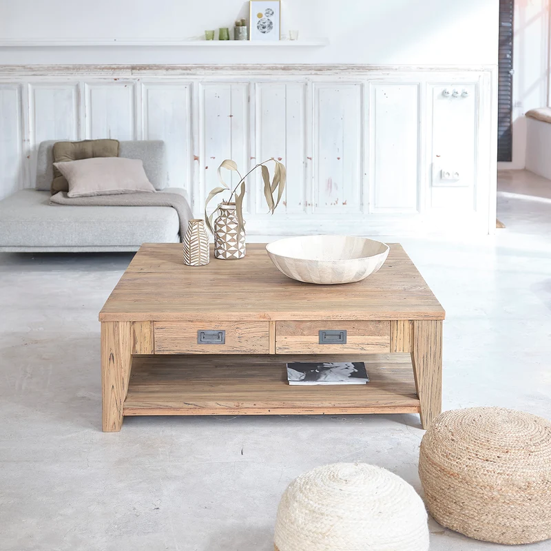 Table basse en teck massif recyclé 120 cm