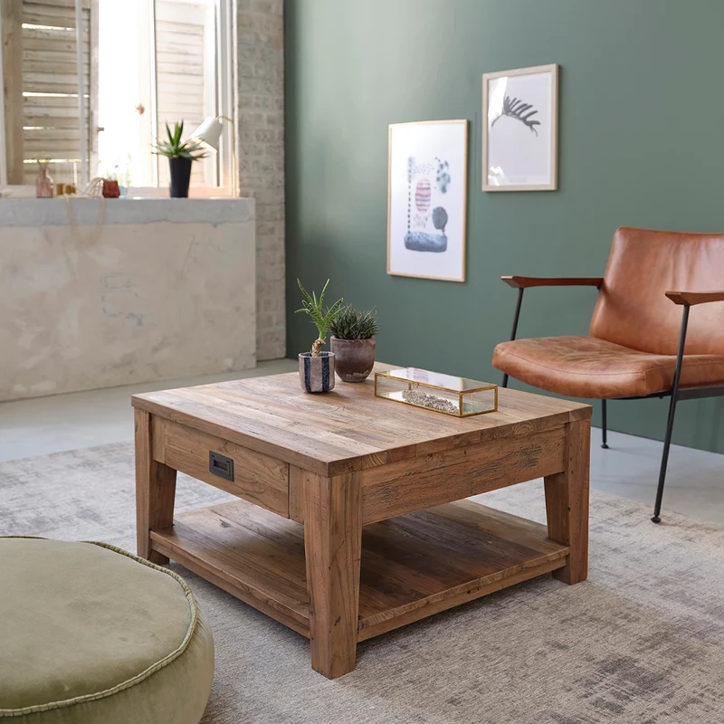 Table basse en teck massif recyclé 80 cm