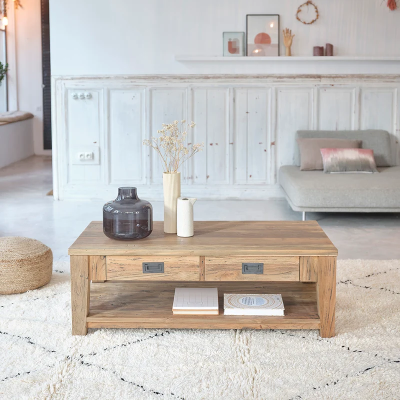 Table basse en teck massif recyclé 120 cm