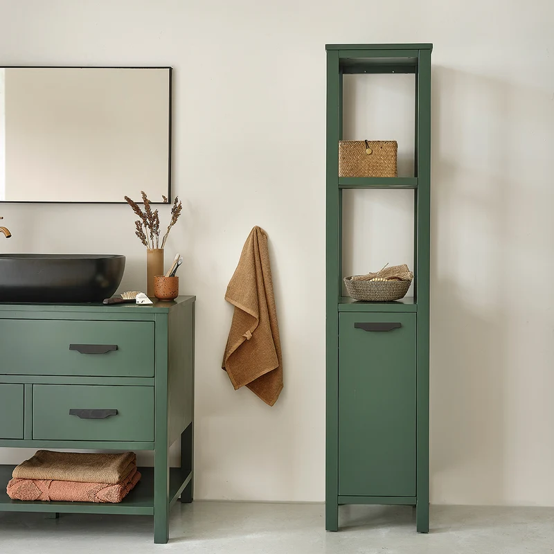 Colonne de salle de bain verte en bois d'acacia 160 cm