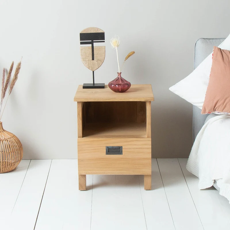 Table de chevet en teck massif 45 cm
