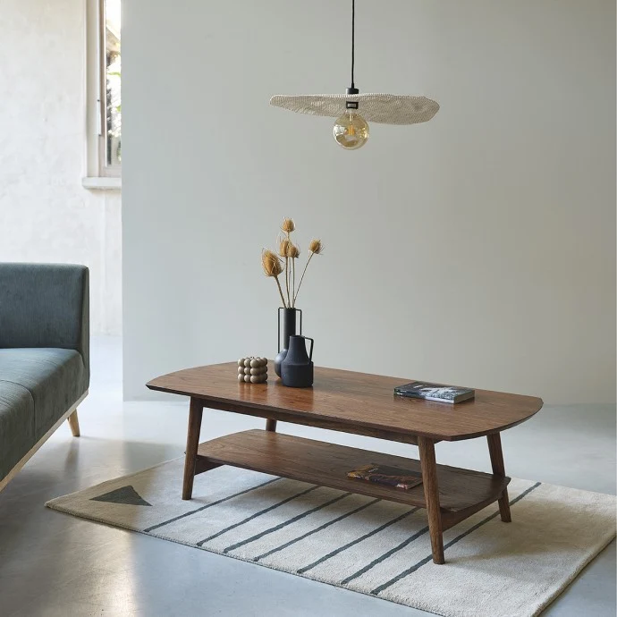 Table basse en mindi massif finition noyer 130 cm