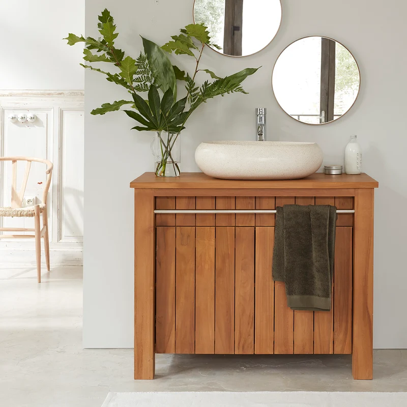 Meuble sous vasque en teck massif 102 cm