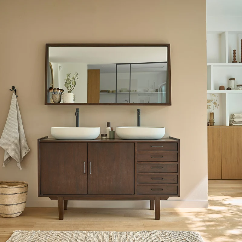 Meuble de salle de bain en mindi massif 135 cm