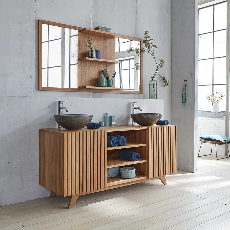 Meuble sous vasque en teck massif 160 cm avec lattes