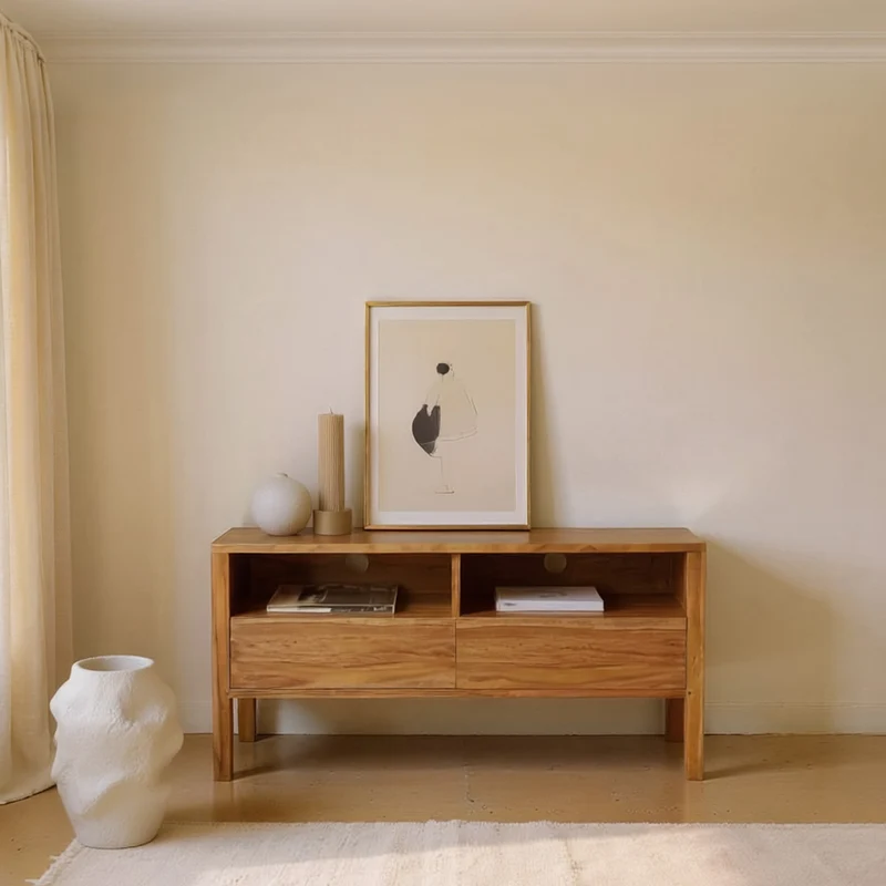 Meuble TV en teck massif 2 tiroirs 100 cm
