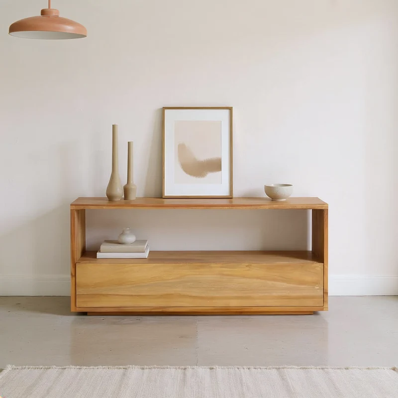 Meuble TV en teck massif 90 cm