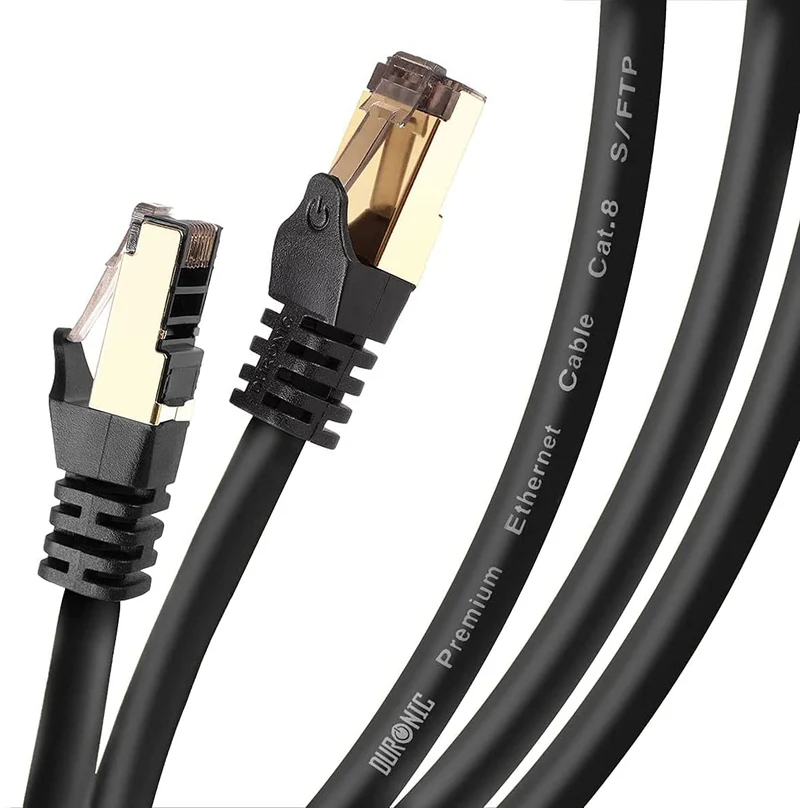 Duronic Câble Ethernet CAT8 BK 3M 2Ghz 2000MHz Vitesse 40Gbps S/FTP Câbles réseaux LAN internet network RJ45 blindés Haute Bande passante et transmission des données rapides Connecteurs or