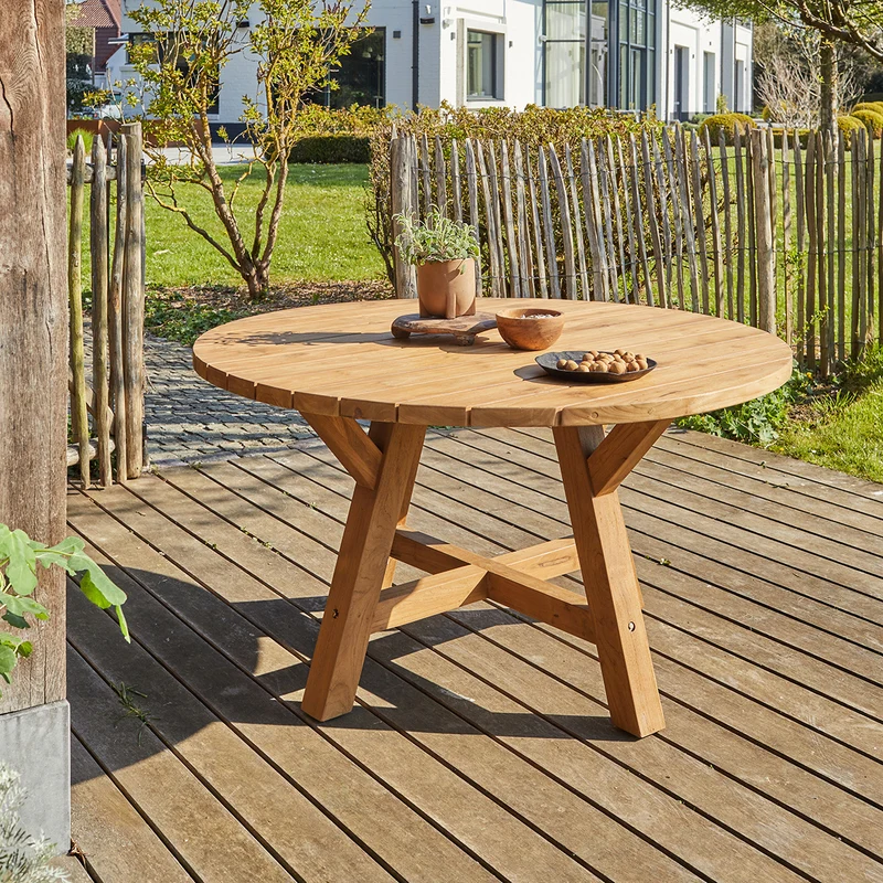 Table de jardin en teck massif recyclé ronde 6 pers.
