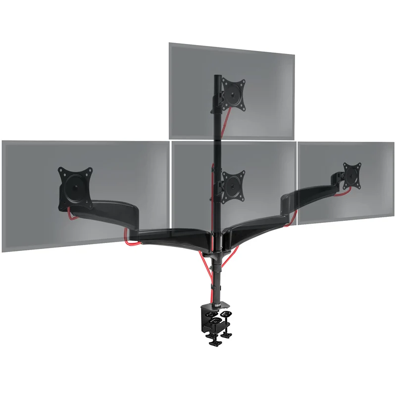 Duronic DM453VX1 Support Quadruple 4 écrans à Pince pour Bureau Passe câbles Inclus Hauteur Ajustable Rotatif Inclinable Pivotable Compatibilité avec moniteurs VESA 75/100 Aluminium