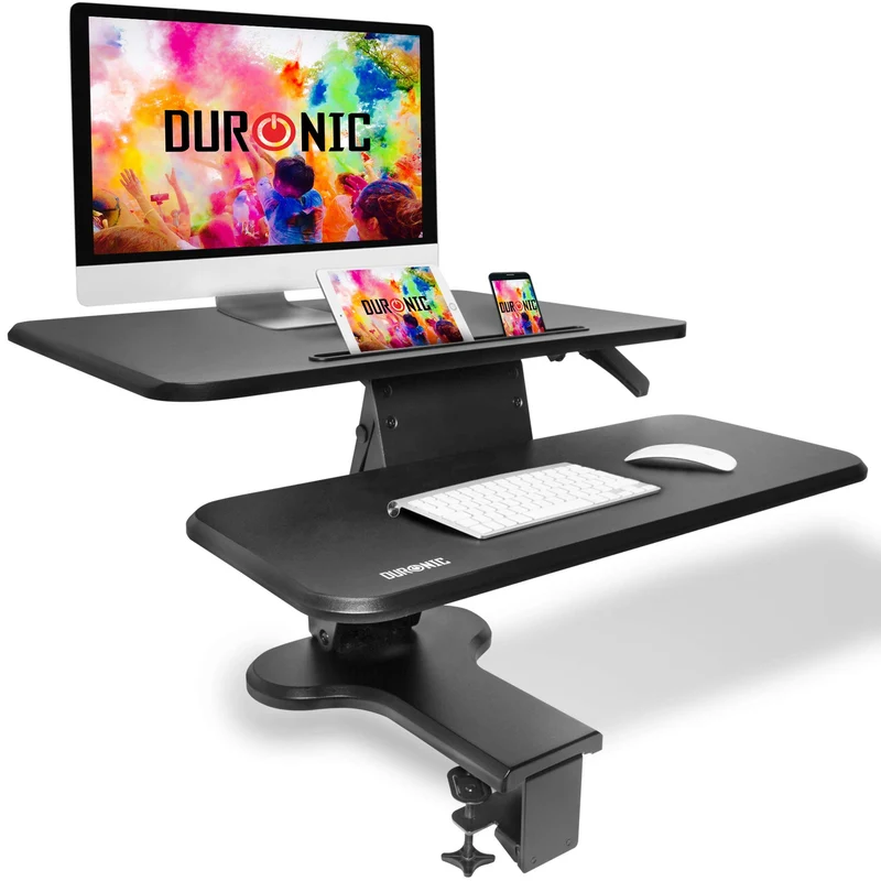 Duronic DM05D13 Poste/Station de travail assis-debout de 64 cm pour écran/clavier/souris - Hauteur ajustable de 12 à 40 cm pour travailler assis et debout - Compatible avec support de bureau Duronic