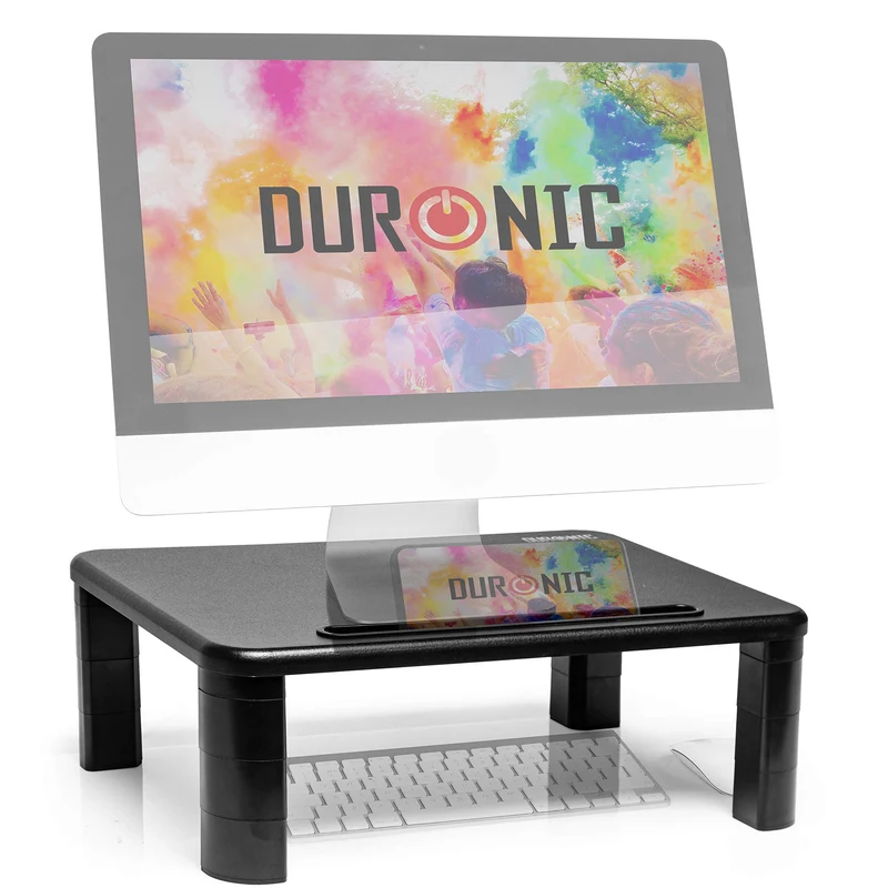Duronic DM055 Support pour moniteur 40 x 28 cm Rehausseur d’écran d’ordinateur portable LCD LED TV ajustable en hauteur de 4 à 15 cm Espace de travail avec fente pour téléphone smartphone tablette