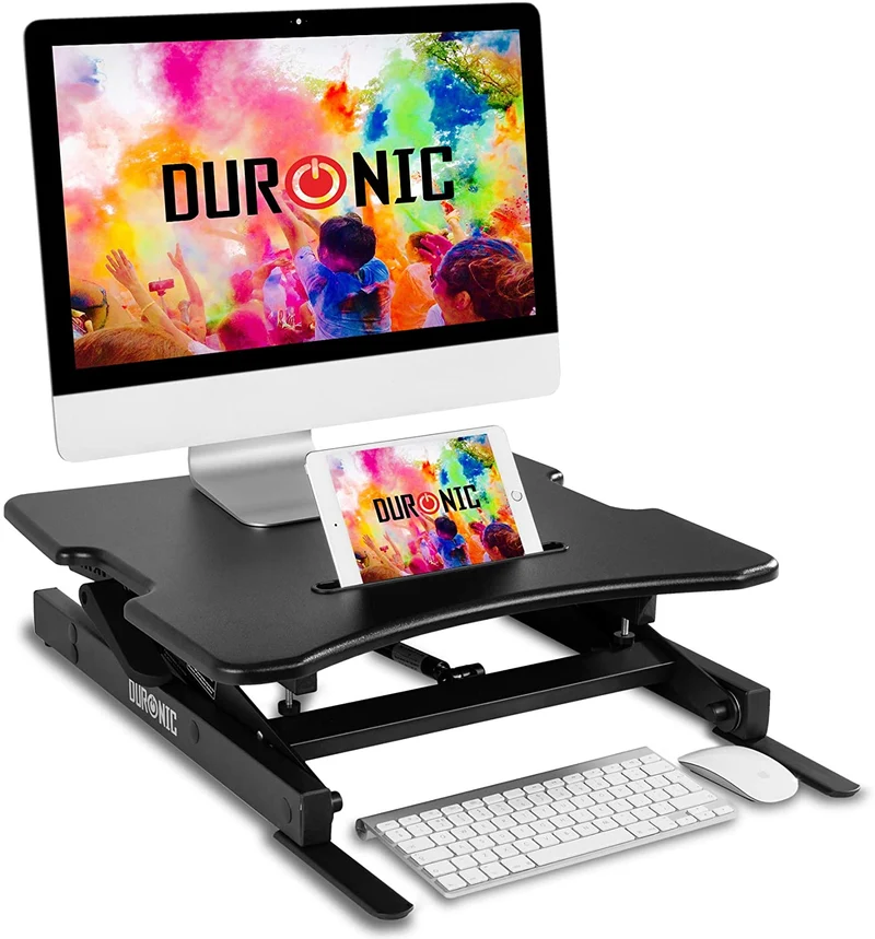 Duronic DM05D18 Poste / Station de travail assis-debout de 55 x 53 cm pour écran / clavier / souris - Hauteur ajustable de 16 à 42 cm pour travailler assis et debout - Compatible avec support de bureau Duronic