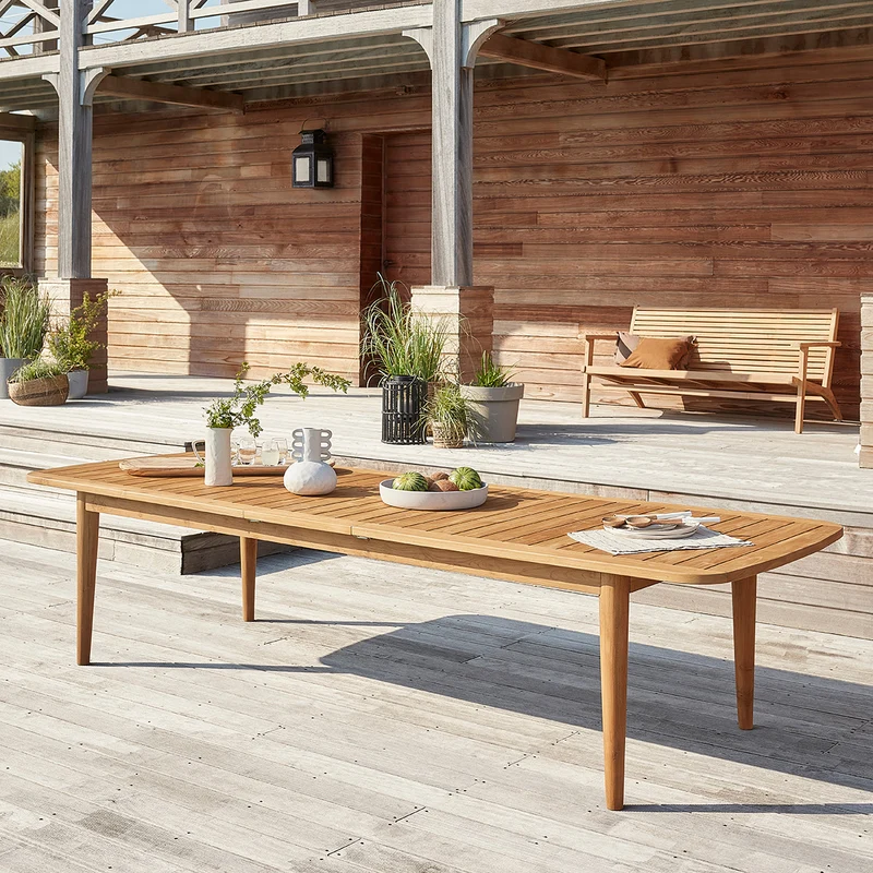 Table de jardin en teck massif recyclé extensible 10/12pers.