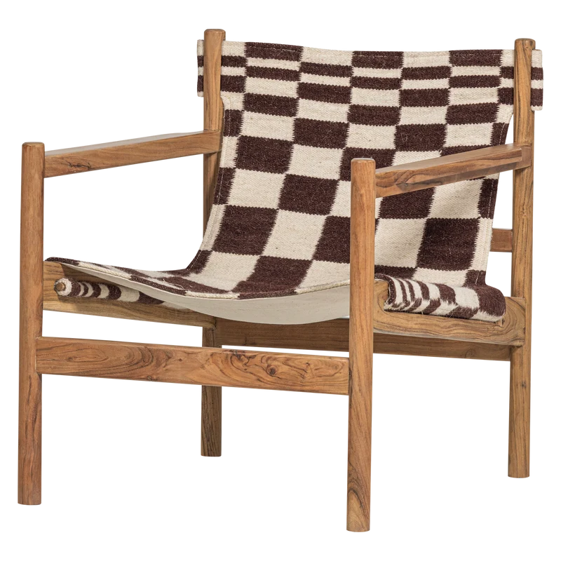 Zano fauteuil hout bruin met kelim zitting naturel