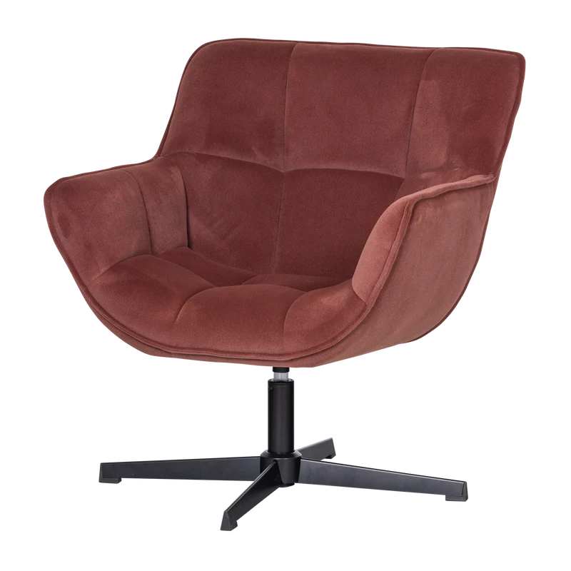 Wibo draaifauteuil mat velvet bruinrood