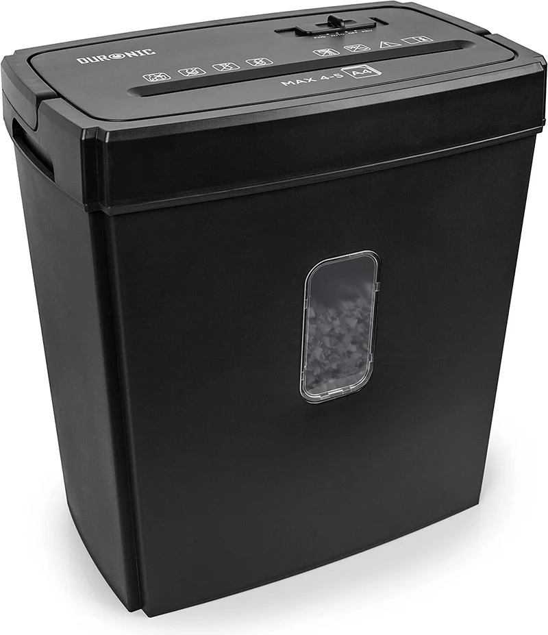 Duronic PS657 Destructeur de Documents 170W pour 5 Feuilles de Papier A4 | Coupe croisée | Réservoir de 15 L | Retour en arrière | Anti bourrage de Papier | En conformité avec le RGPD