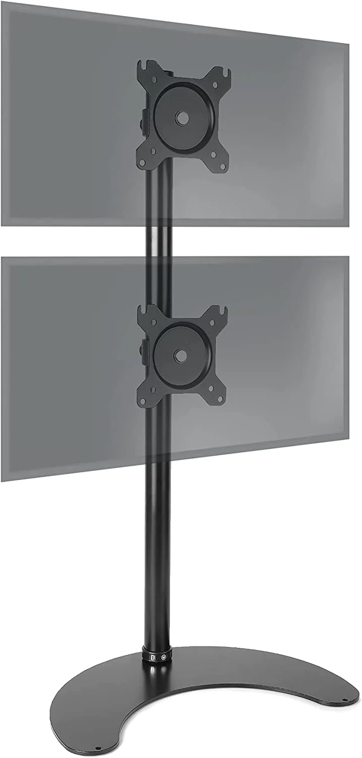 Duronic DM15D2V2 Bras pour 2 moniteurs d’ordinateur sur socle | Support double d’écran PC articulé ergonomique pour bureau | VESA 75 100 | Hauteur Ajustable | Rotatif Inclinable Pivotant | Universelle