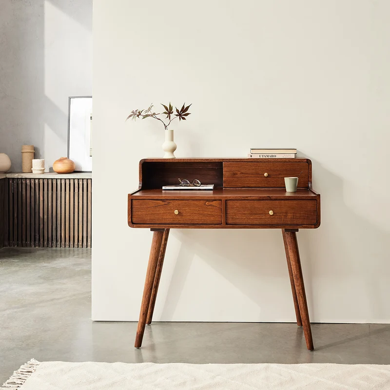 Bureau en mindi massif finition noyer 90 cm