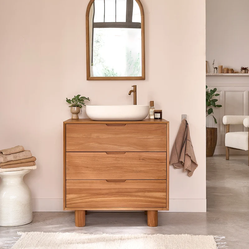 Meuble de salle de bain en teck massif 80 cm