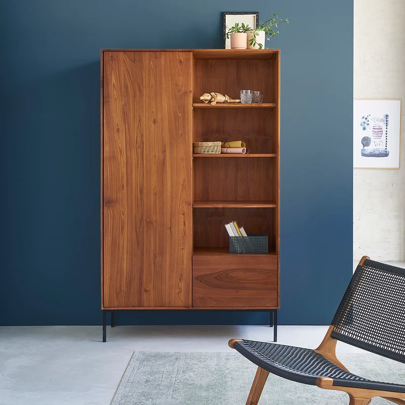 Armoire en teck massif et métal 110 cm