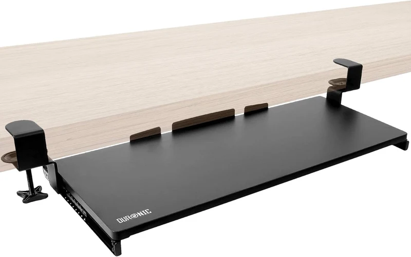 Duronic DKTPX2 Support coulissant pour clavier et souris, documents, ordinateur portable, tablette | Tiroir sous la table | Solution ergonomique pour le bureau | Fixation avec des pinces en acier