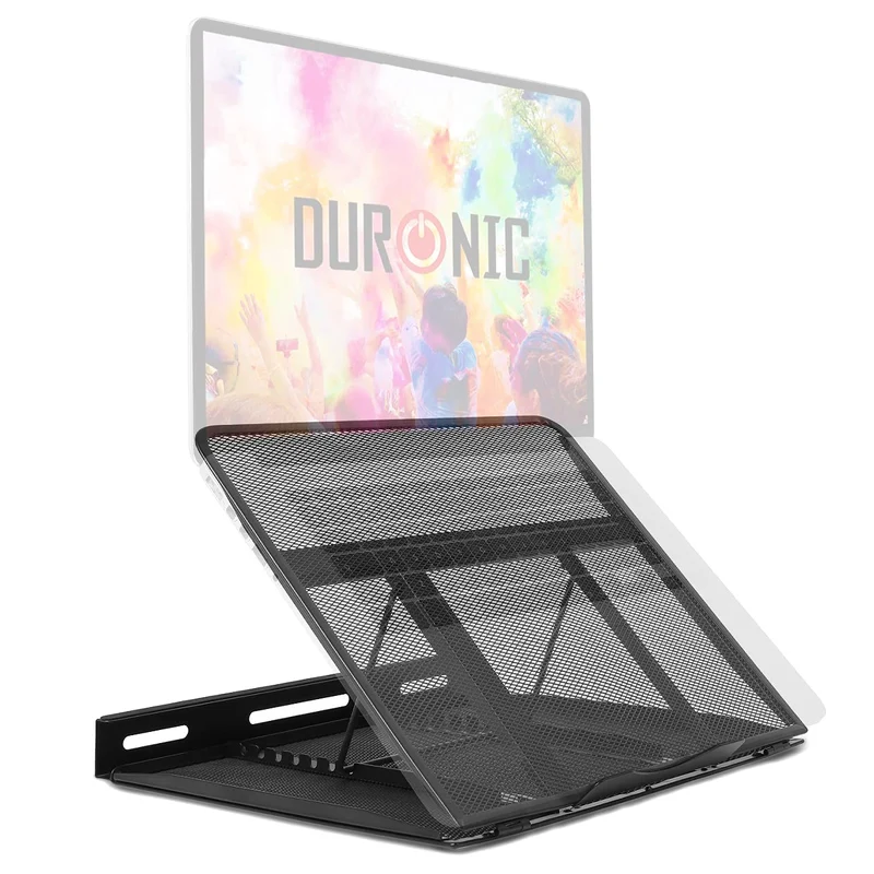 Duronic DM074 Rehausseur d'écran en Acier Noir | Hauteur Ajustable : Choisissez Parmi 9 Positions | Capacité de 10 kg | Rehausseur Versatile pour PC Portable, Tablette, Smartphone, Livre, partition